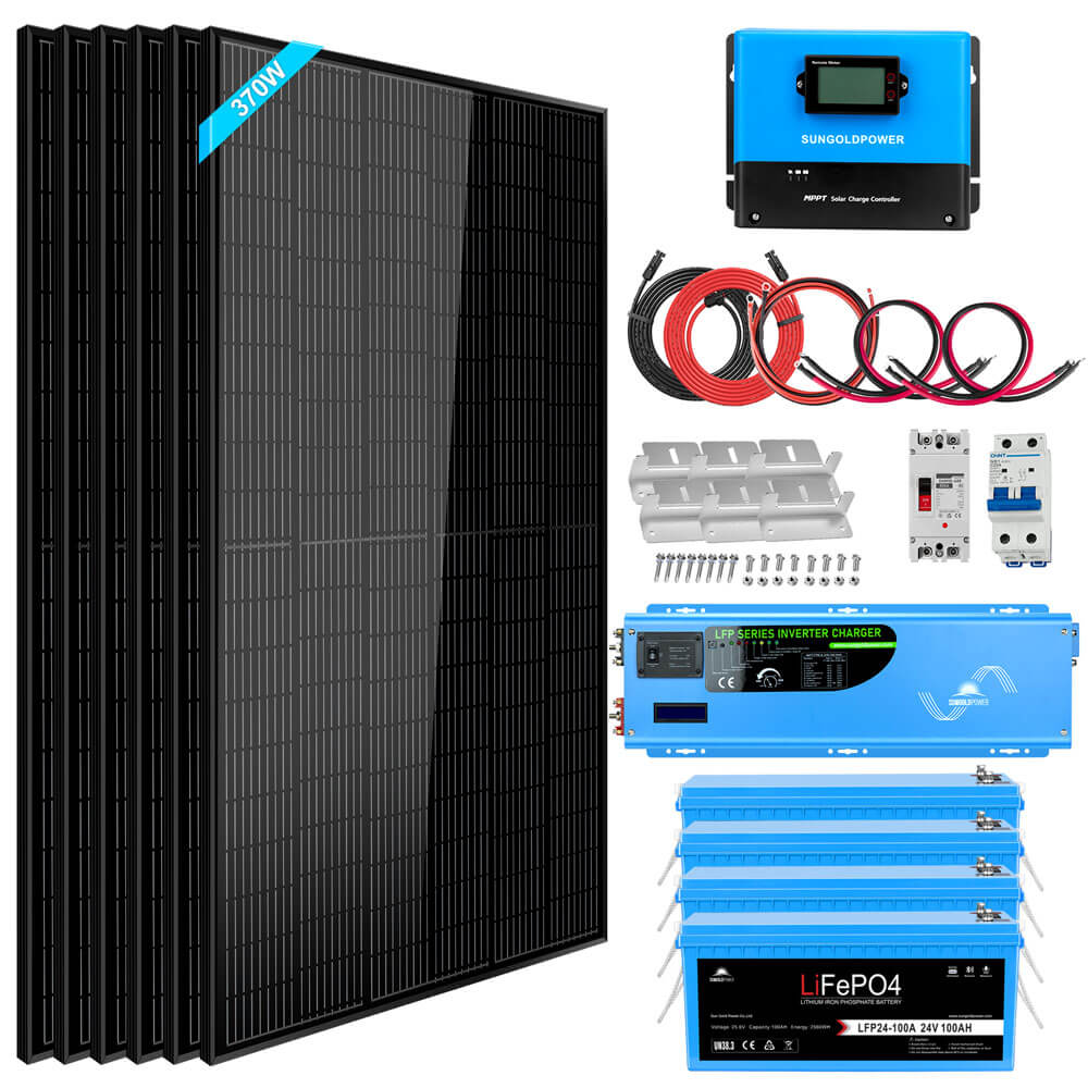 Off Grid Solar Kit 6000W 24VDC 120V/240V LiFePO4 10.24KWH Lithium Battery 6 X 370 Watt Solar Panels SGK-PRO62
