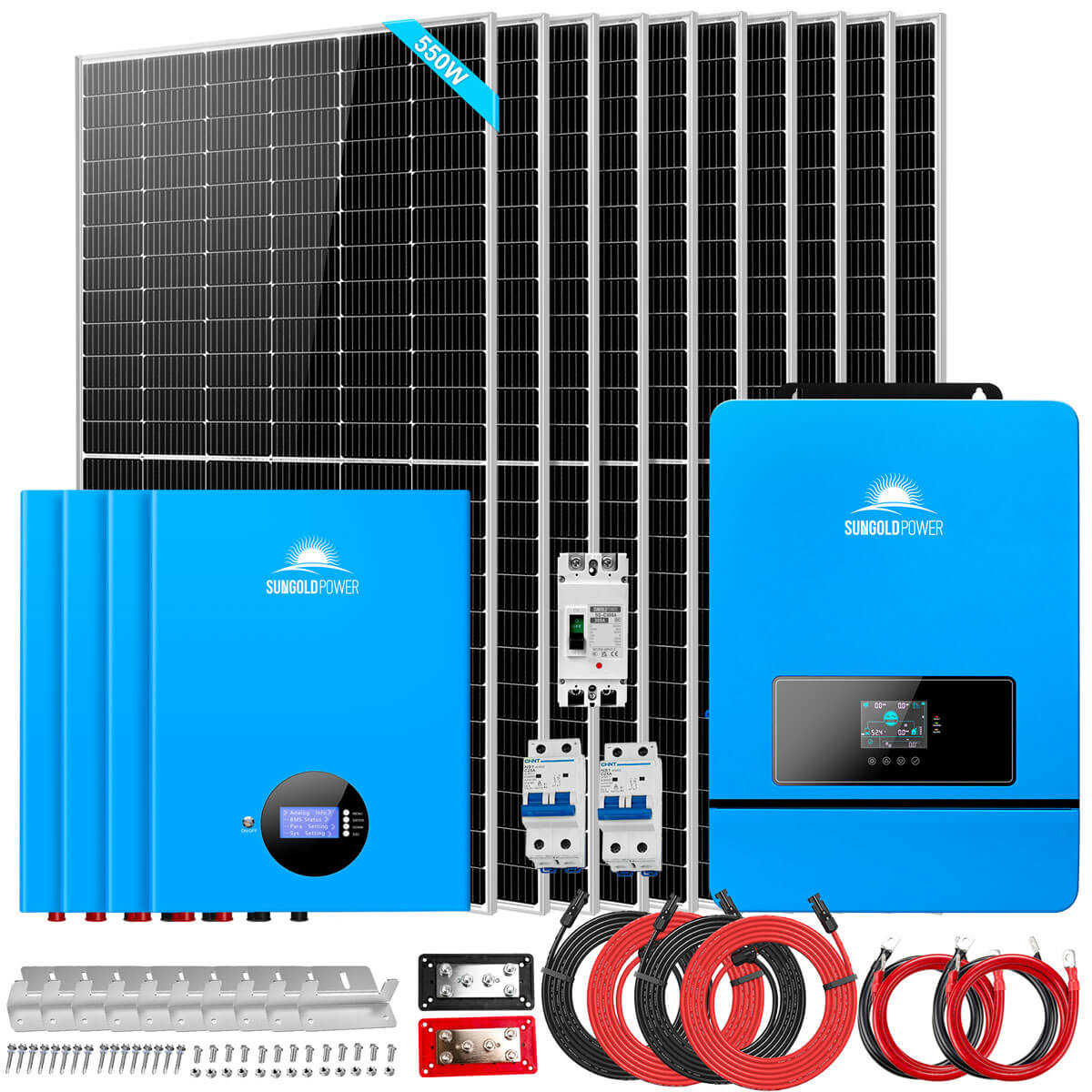 OFF GRID SOLAR KIT 10 X 550 WATTS SOLAR PANELS 4 X 5.12KWH LITHIUM BATTERY 10KW SOLAR INVERTER 48VDC 120V/240V SGM-10K20