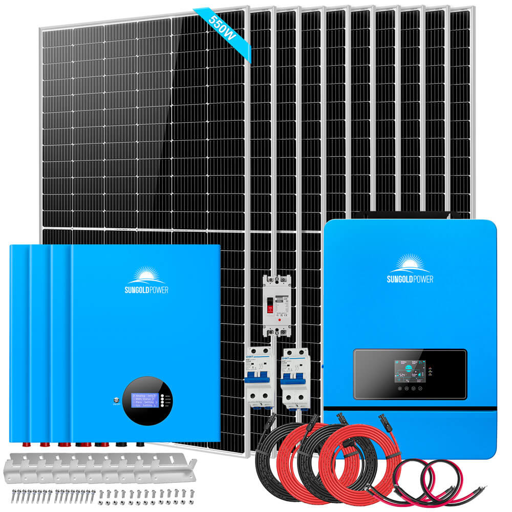 OFF GRID SOLAR KIT 10 X 550 WATTS SOLAR PANELS 4 X 5.12KWH LITHIUM BATTERY 10KW SOLAR INVERTER 48VDC 120V/240V SGM-10K20