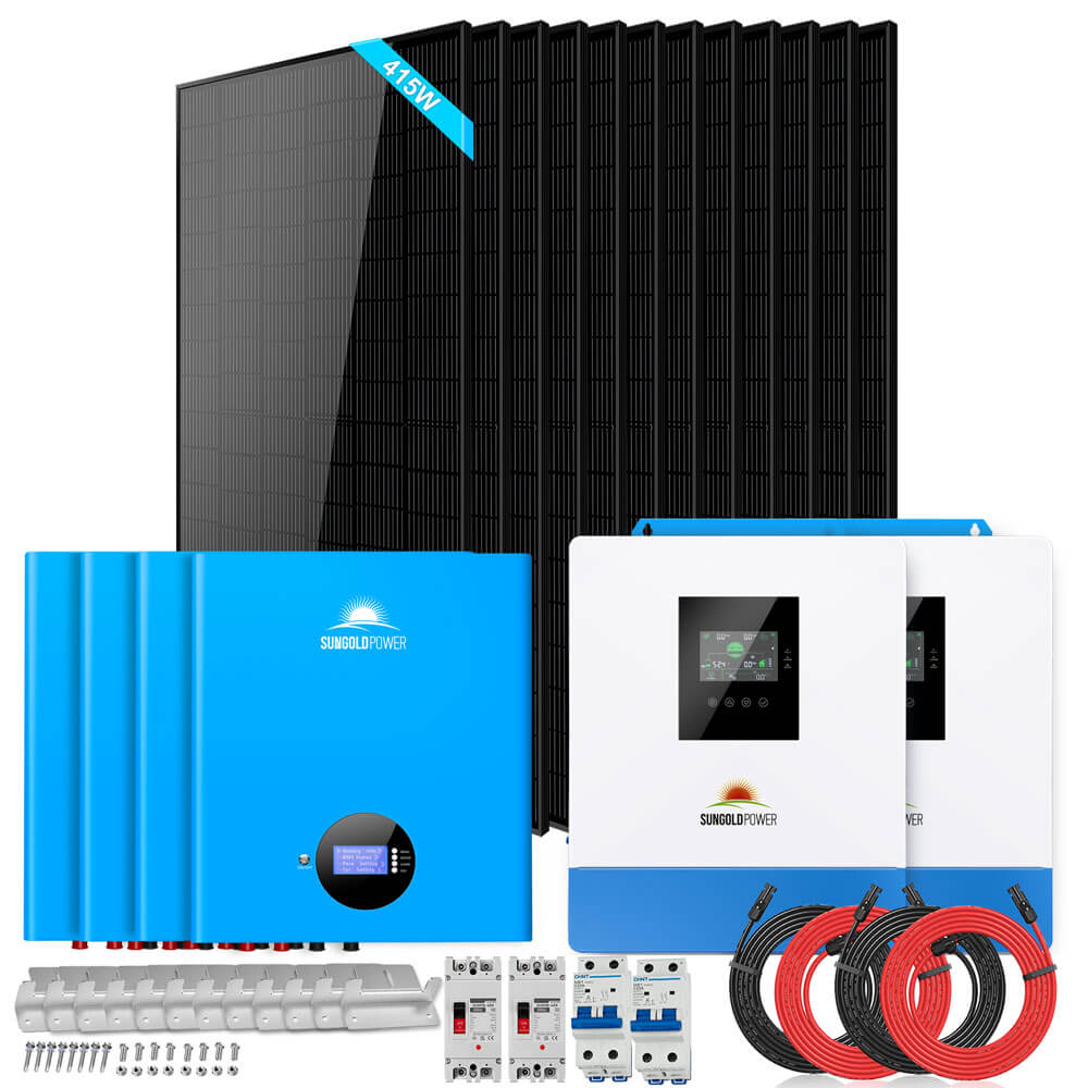Off Grid Solar Kit 10000W 48VDC 120VAC/240V 20.48KWH Powerwall Lithium Battery 12 X 415 Watts Solar Panels SGM-10M2T (SC)