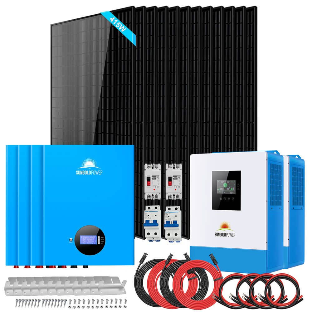 Off Grid Solar Kit 10000W 48VDC 120VAC/240V 20.48KWH Lithium Battery 12 X 415 Watts Solar Panels SGM-10M2T