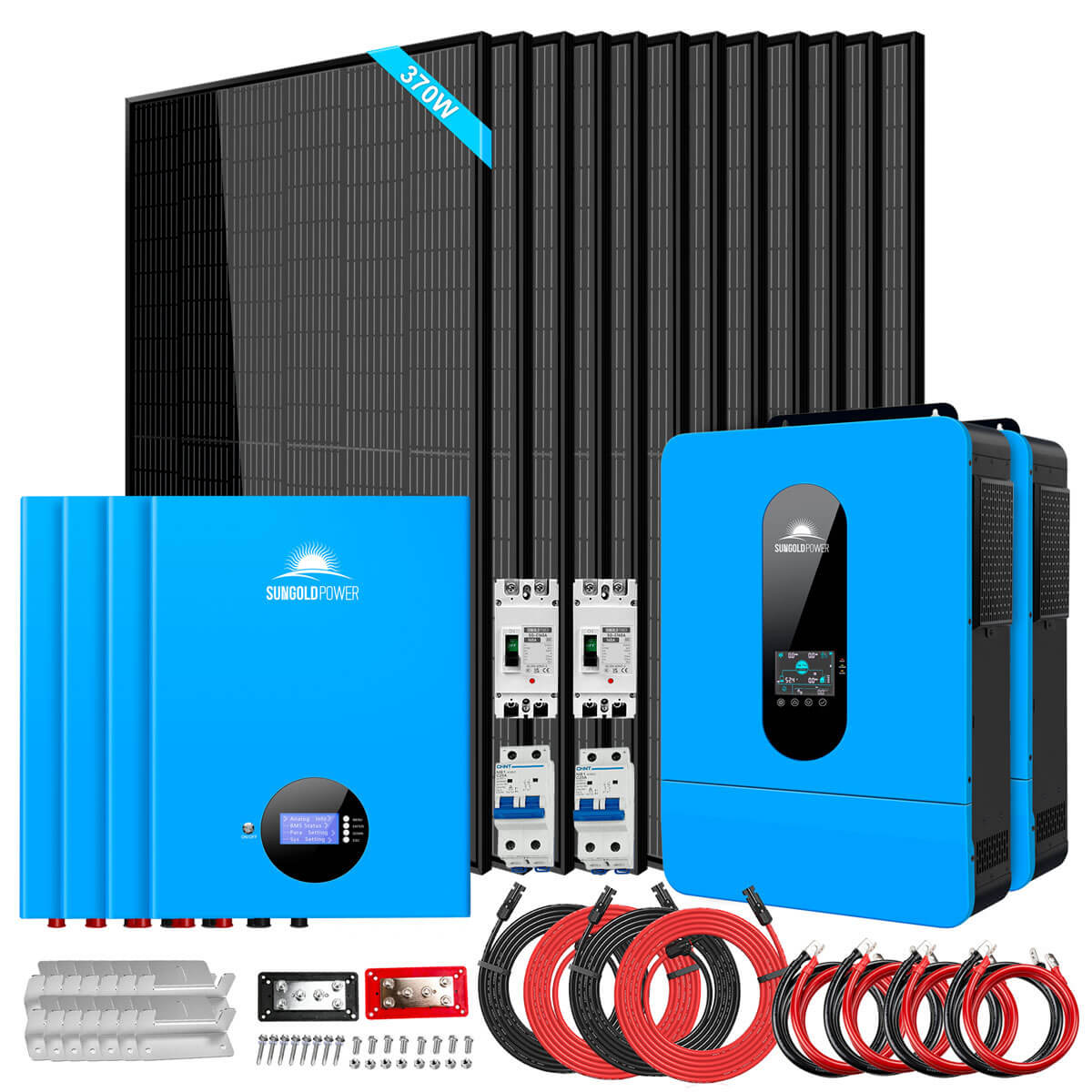 Off-Grid Solar Kit 13000W 48VDC 120VAC/240V 20.48KWH Lithium Battery 12 X 370 Watts Solar Panels SGM-1320M