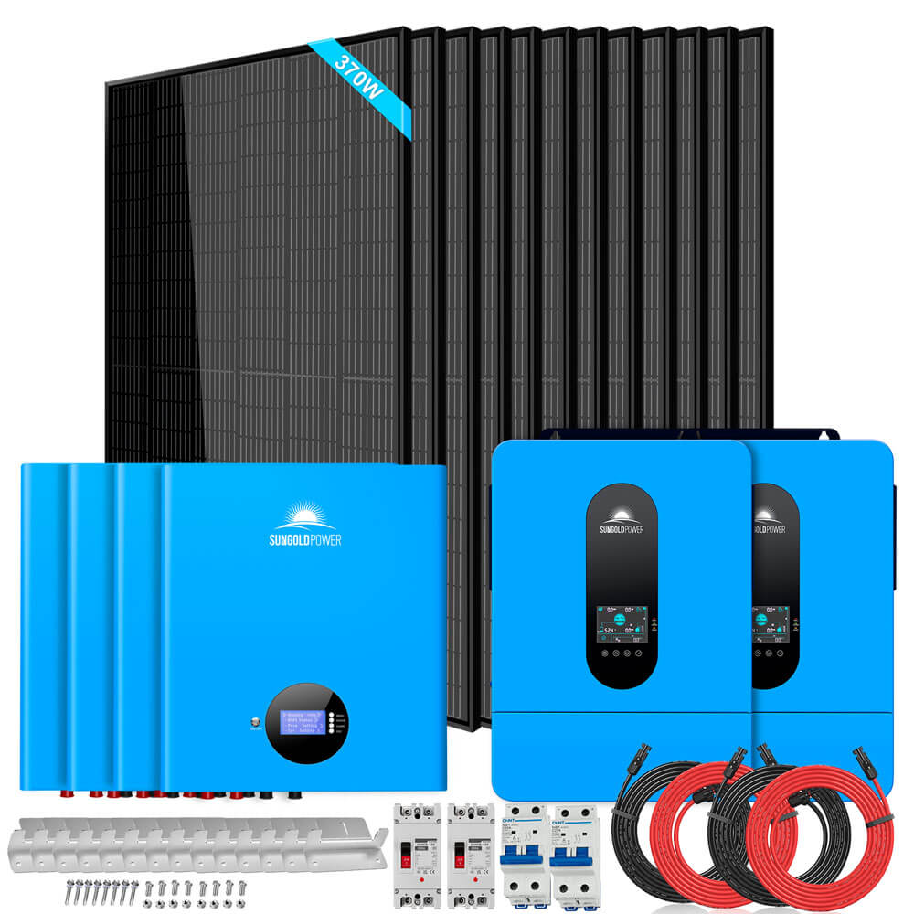 Off-Grid Solar Kit 13000W 48VDC 120VAC/240V 20.48KWH PowerWall Lithium Battery 12 X 370 Watts Solar Panels SGM-1320M (SC)