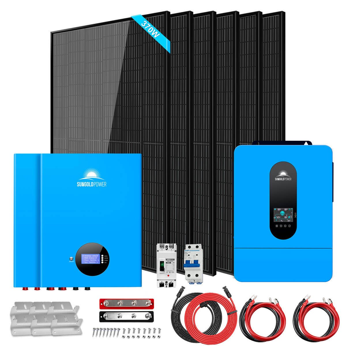 Off-Grid Solar Kit 6500W 48VDC 120/240VAC 10.24KWH Lithium Battery 6 X 370 Watts Solar Panels SGM-6510M