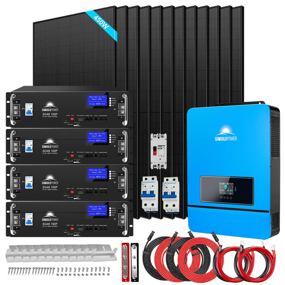 OFF GRID SOLAR KIT 12 X 450 WATTS SOLAR PANELS 20.48KWH LITHIUM BATTERY 8000W SOLAR INVERTER 48VDC 120V/240V SGM-8K20