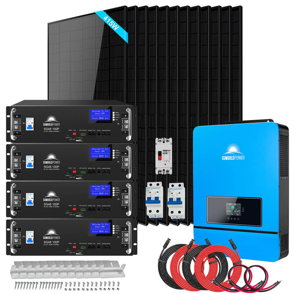 OFF GRID SOLAR KIT 12 X 450 WATTS SOLAR PANELS 20.48KWH LITHIUM BATTERY 8000W SOLAR INVERTER 48VDC 120V/240V SGM-8K20