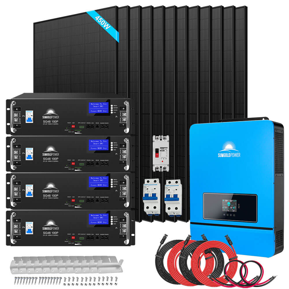 OFF GRID SOLAR KIT 12 X 450 WATTS SOLAR PANELS 20.48KWH LITHIUM BATTERY 8000W SOLAR INVERTER 48VDC 120V/240V SGM-8K20