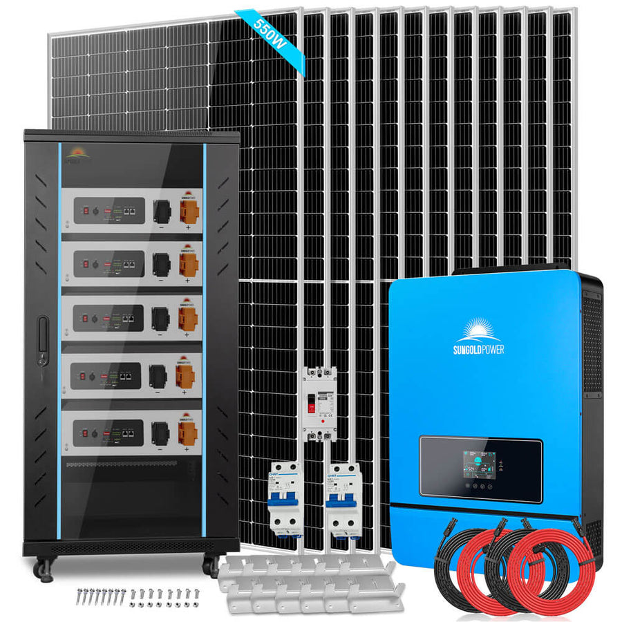 Off Grid Solar Kit 10KW 48VDC 120V/240V 25.6KWH Lithium Battery 12 X 550 Watts Solar Panels SGR-10K25 (SC)