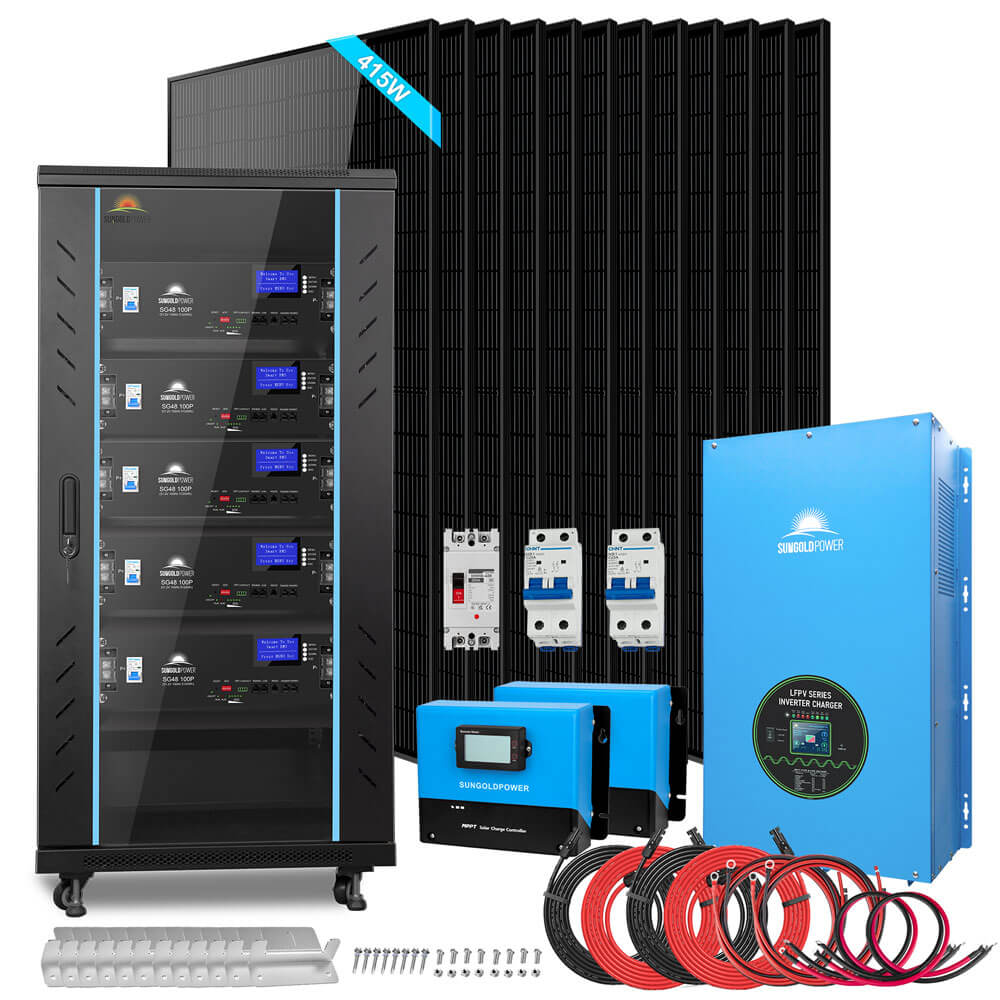 Off-Grid Solar Kit 12000W 48VDC 120V/240V LifePo4 25.6KWH Lithium Battery 12 X 415 Watts Solar Panels SGR-12K20E