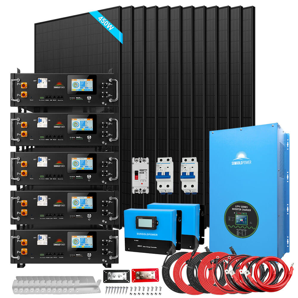 Off-Grid Solar Kit 12000W 48VDC 120V/240V LiFePO4 25.6KWH Lithium Battery 12 X 450 Watts Solar Panels SGR-12K20E