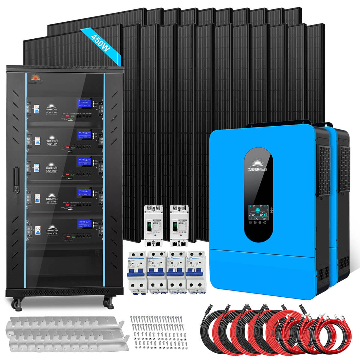Off Grid Solar Kit 13000W 48VDC 120V/240KWH LiV LifePo4 25.6KWH Lithium Battery 22 X 450 Watts Solar Panels SGR-13K25E