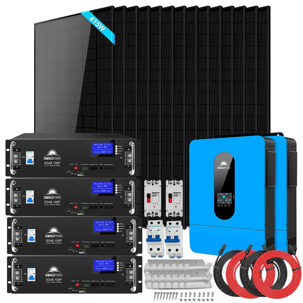 Off-Grid Solar Kit 13000W 48VDC 120V/240V LifePo4 20.48KWH Lithium Battery 14 X 415 Watts Solar Panels SGR-13KM (SC)