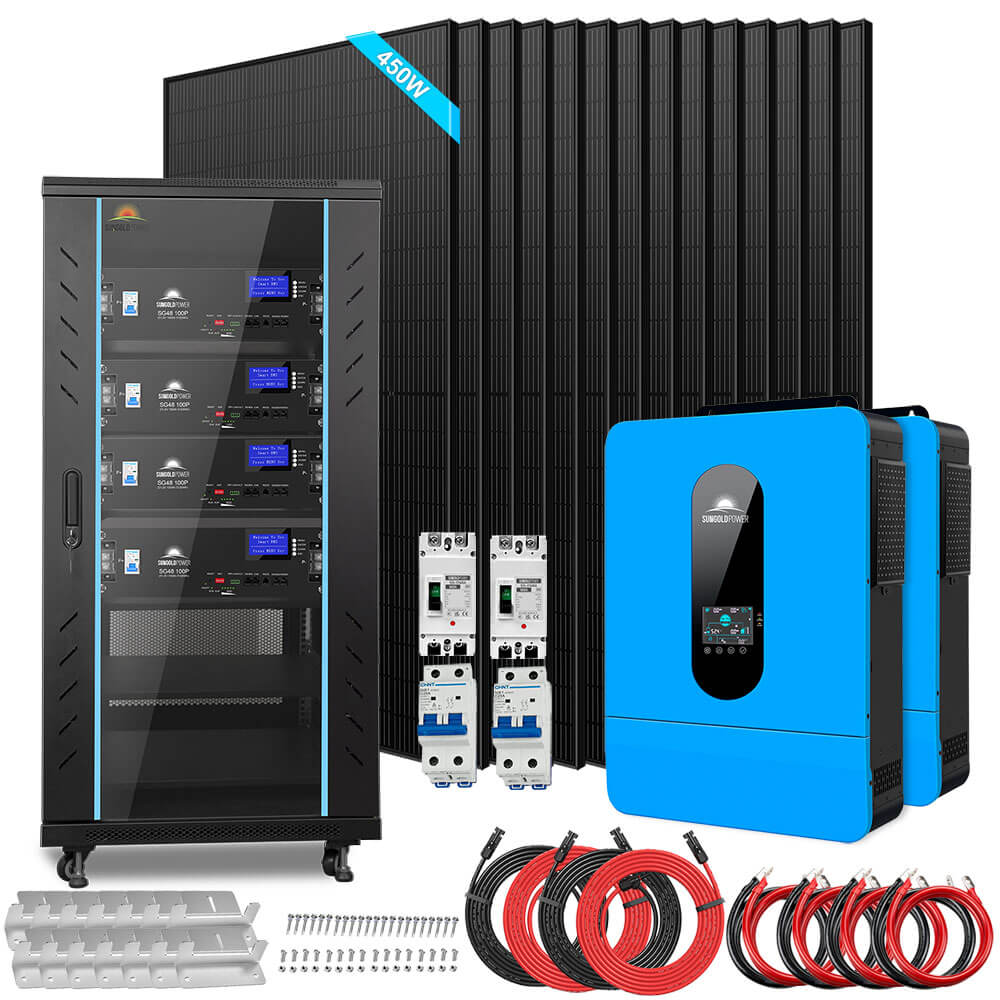 Off-Grid Solar Kit 13000W 48VDC 120V/240V LiFePO4 20.48KWH Lithium Battery 14 X 450 Watts Solar Panels SGR-13KM