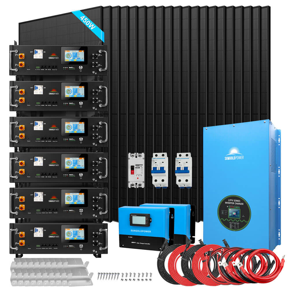 Off-Grid Solar Kit 15000W 48VDC 120V/240V LiFePO4 30.72KWH Lithium Battery 20 X 450 Watts Solar Panels SGR-15K20E