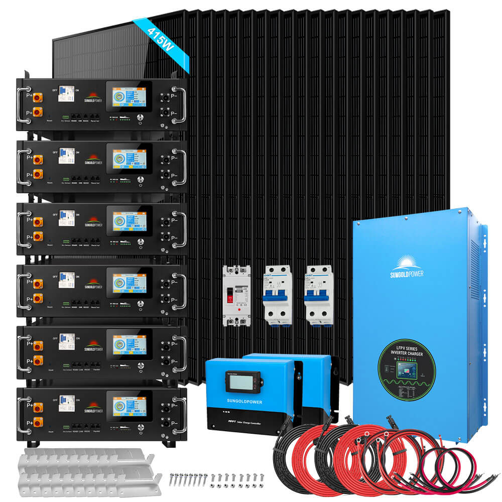 Off-Grid Solar Kit 15000W 48VDC 120V/240V LiFePO4 30.72KWH Lithium Battery 20 X 450 Watts Solar Panels SGR-15K20E