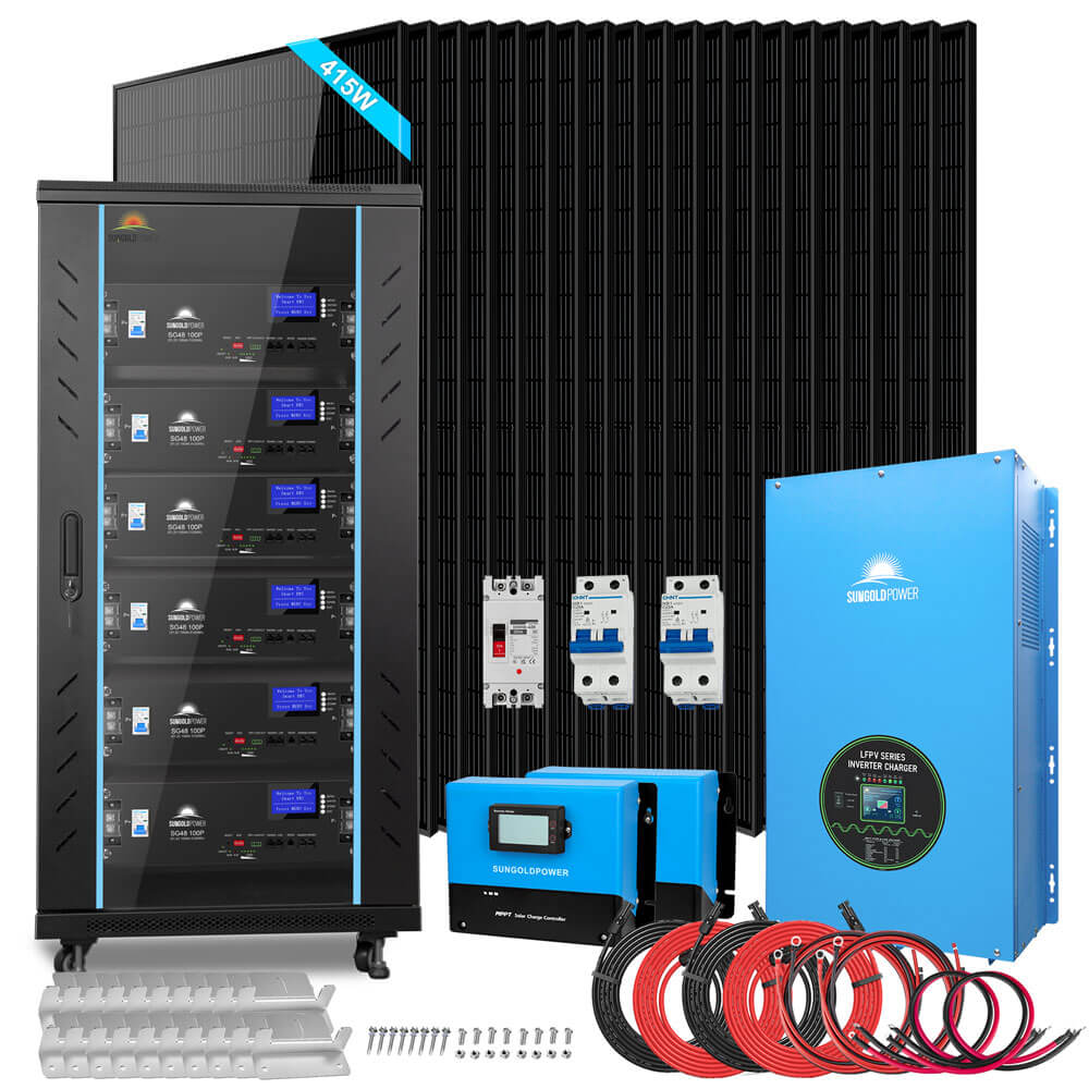 Off-Grid Solar Kits 12kW/15kW/18kW Options 120V/240V with 48v LiFePO4 Lithium Batteries & 415w Solar Panels SGR-18K20E