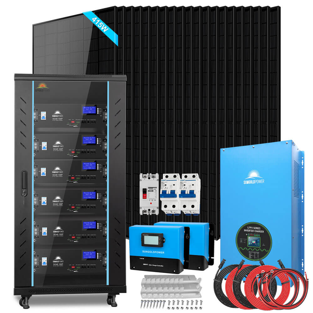 Off-Grid Solar Kits 12kW/15kW/18kW Options 120V/240V with 48v LiFePO4 Lithium Batteries & 415w Solar Panels (SC)