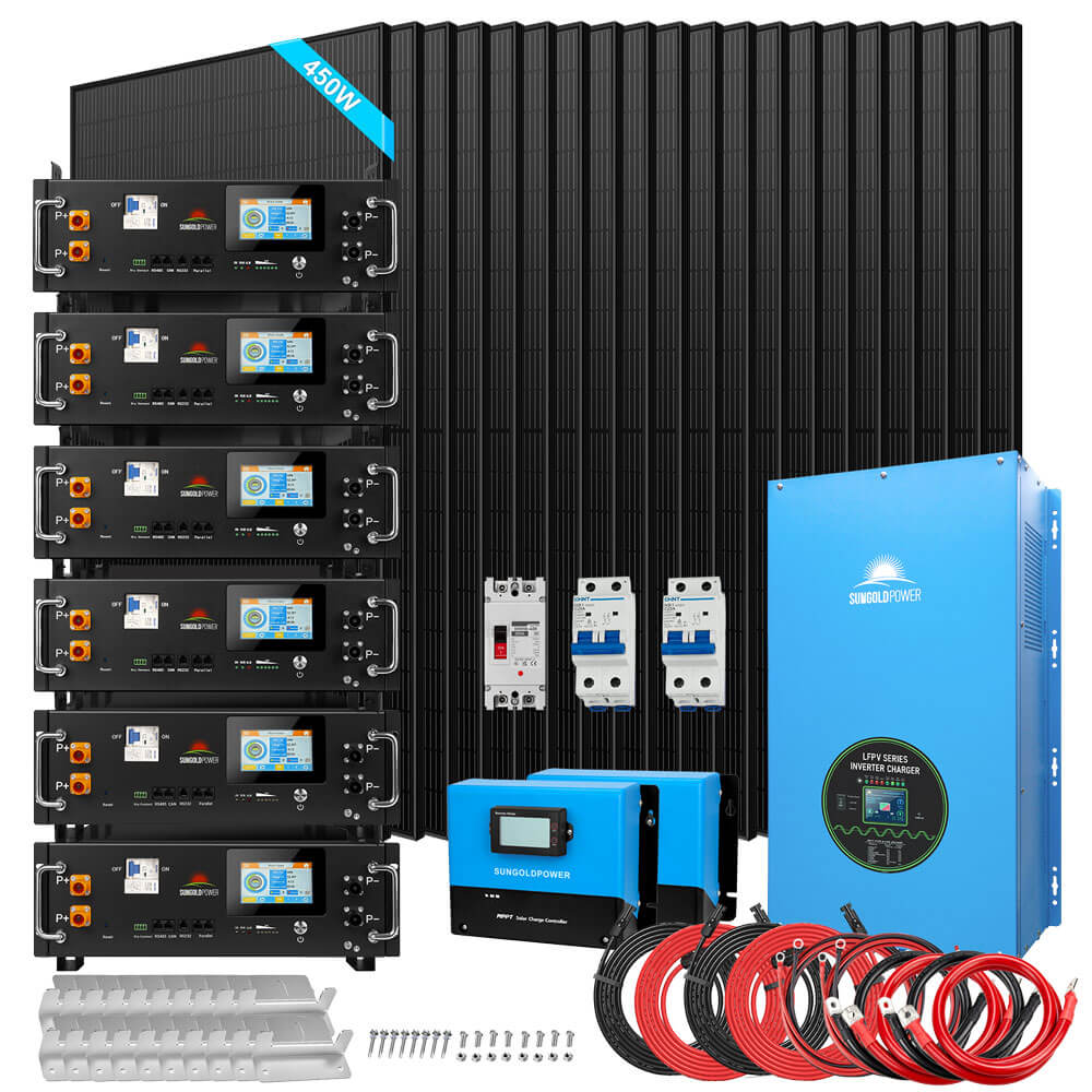 Off-Grid Solar Kits 12kW/15kW/18kW Options 120V/240V with 48v LiFePO4 Lithium Batteries & 450 Watts Solar Panels SGR-18K20E
