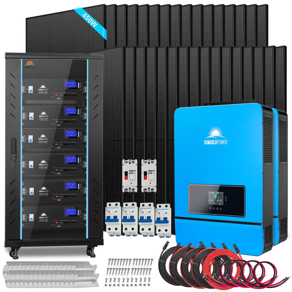 OFF GRID SOLAR KIT 20KW 48VDC 120V/240V LIFEPO4 30.72KWH-32.14KWH LITHIUM BATTERY 32 X 450 WATTS SOLAR PANELS SGR-20K30E
