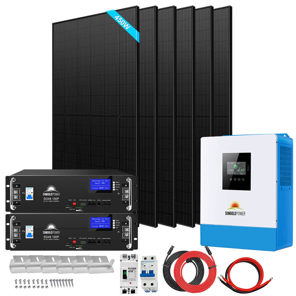 Off-Grid Solar Kit 5000W 48VDC 120V LifePo4 10.24KWH Lithium Battery 6 X 450 Watts Solar Panels SGR-5KE