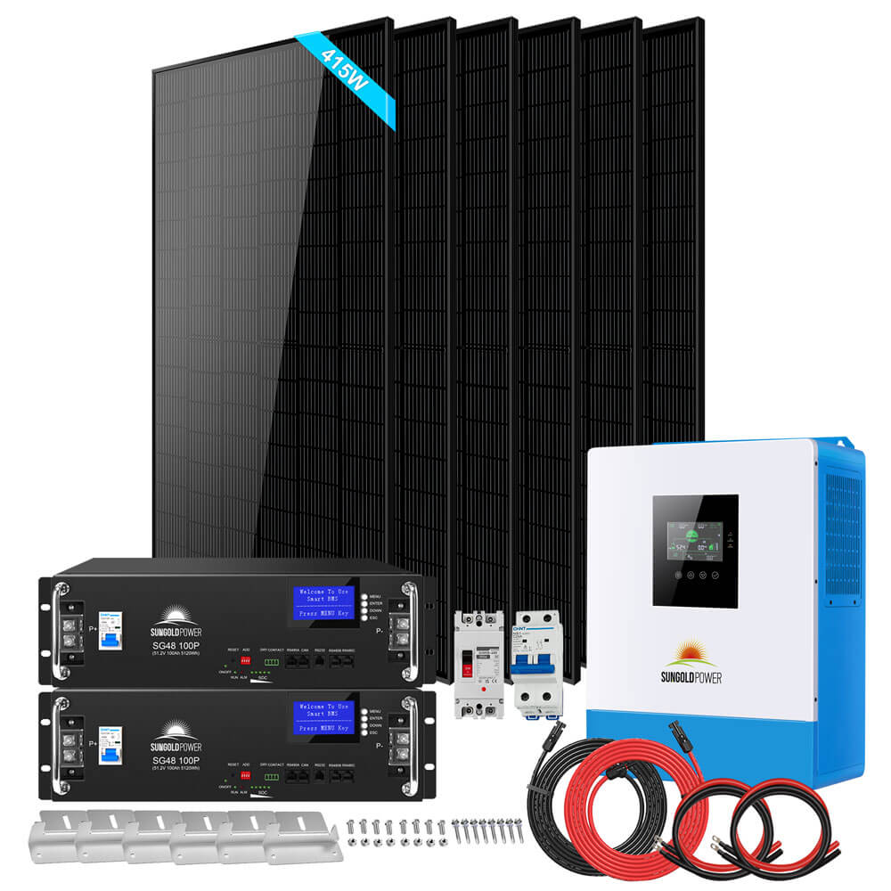 Off-Grid Solar Kit 5000W 48VDC 120V LifePo4 10.24KWH Lithium Battery 6 X 415 Watts Solar Panels SGR-5KE