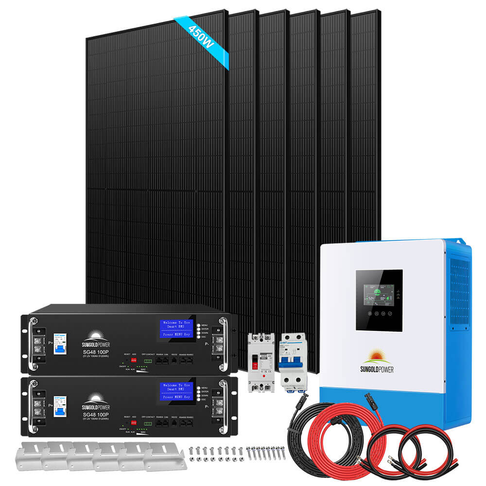 Off-Grid Solar Kit 5000W 48VDC 120V LifePo4 10.24KWH Lithium Battery 6 X 450 Watts Solar Panels SGR-5KE