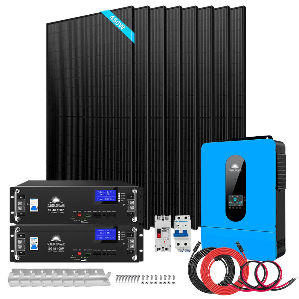 Off-Grid Solar Kit 6500W 48VDC 120/240VAC LifePo4 10.24KWH Lithium Battery 8 X 450W Solar Panels SGR-6510E