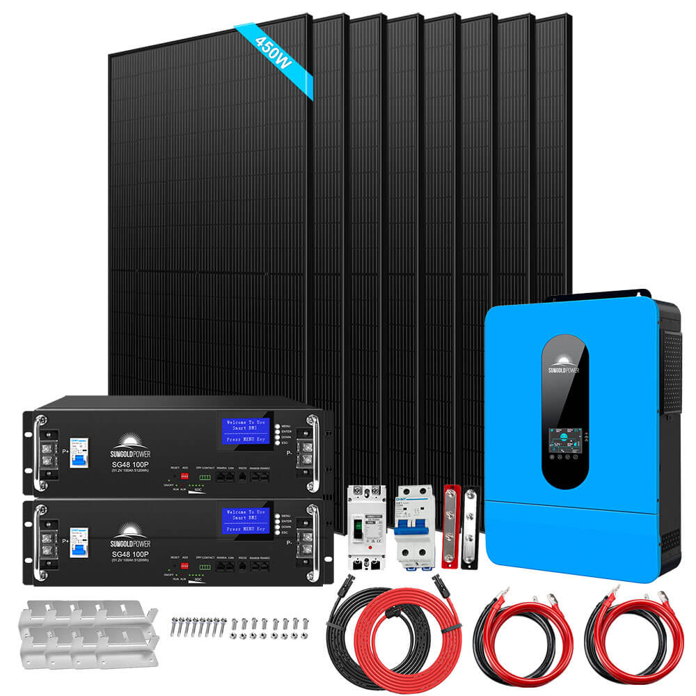 Off-Grid Solar Kit 6500W 48VDC 120/240VAC LifePo4 10.24KWH Lithium Battery 8 X 450W Solar Panels SGR-6510E