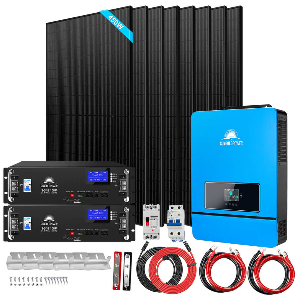 Off-Grid Solar Kit 8000W 48VDC 120V/240V LifePo4 10.24KWH-16.07KWH Lithium Battery 8 X 450 Watts Solar Panels SGR-8K10E