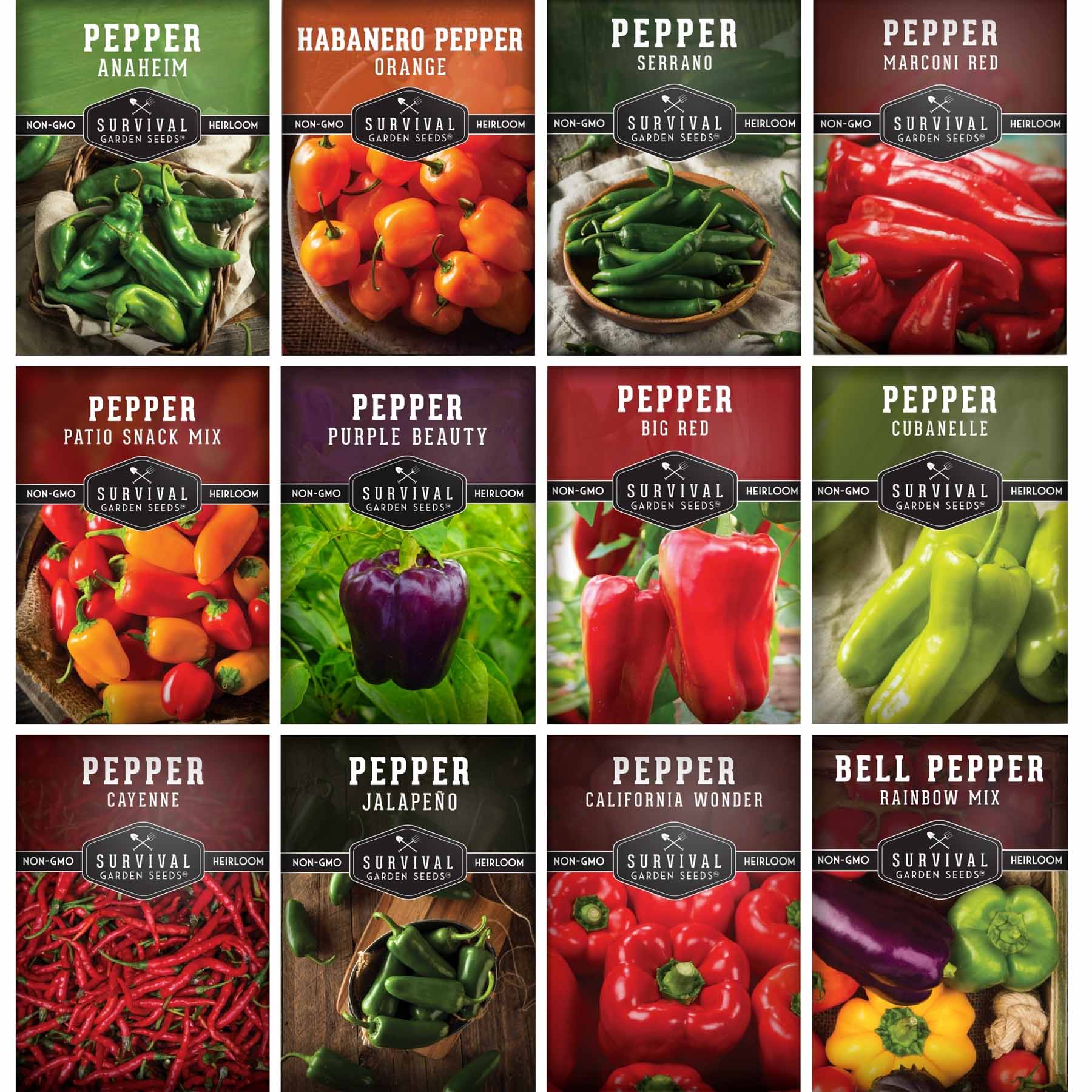 12-Variety Heirloom Pepper Seed Collection – Non-GMO Hot & Sweet Peppers for Home and Container Gardens (SC)