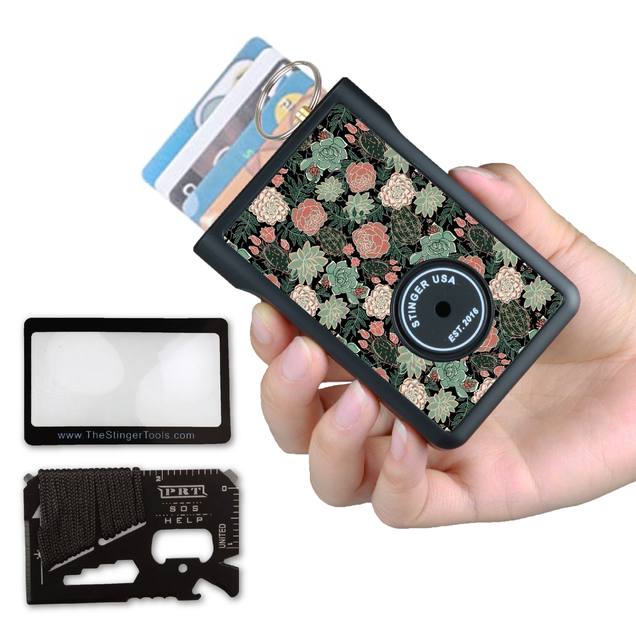 Safety Wallet With Personal Alarm Multi Functional Tool (Green Flower)