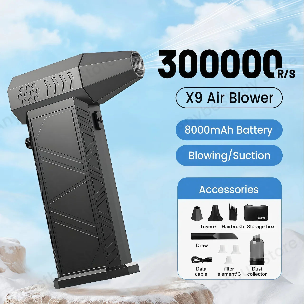 300000RPM X9 Turbo Air Duster – Powerful Brushless Jet Blower Vacuum for PC & Car