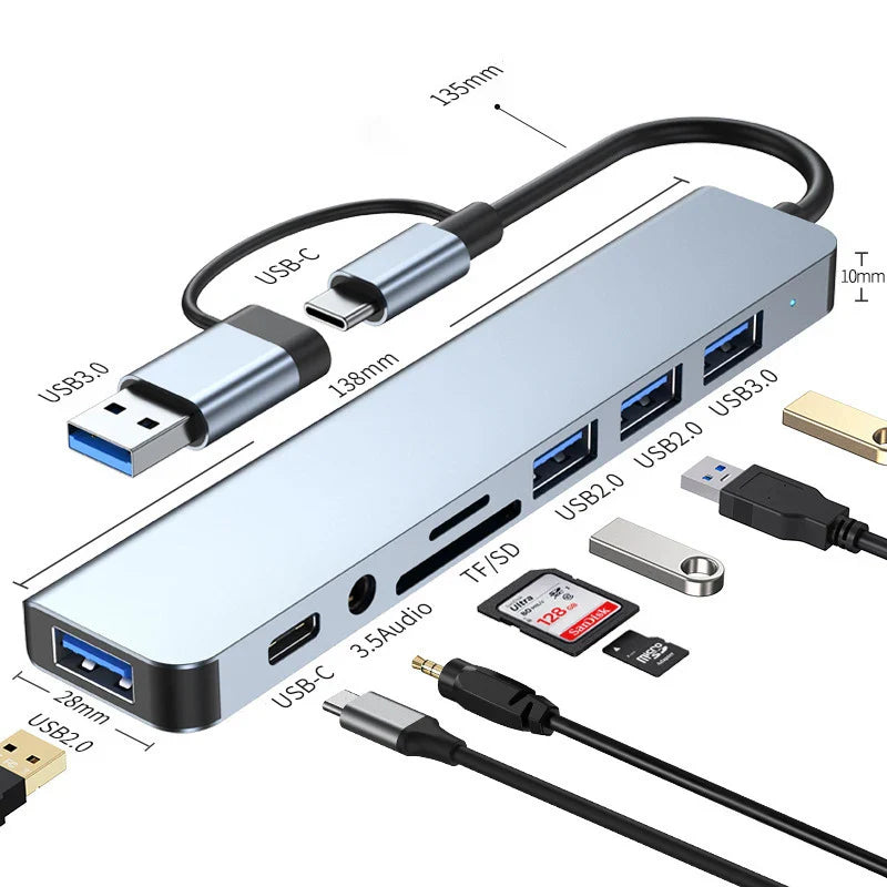 8 in 2 USB C Hub Docking Station Audio Jack SD Card Reader for Laptop