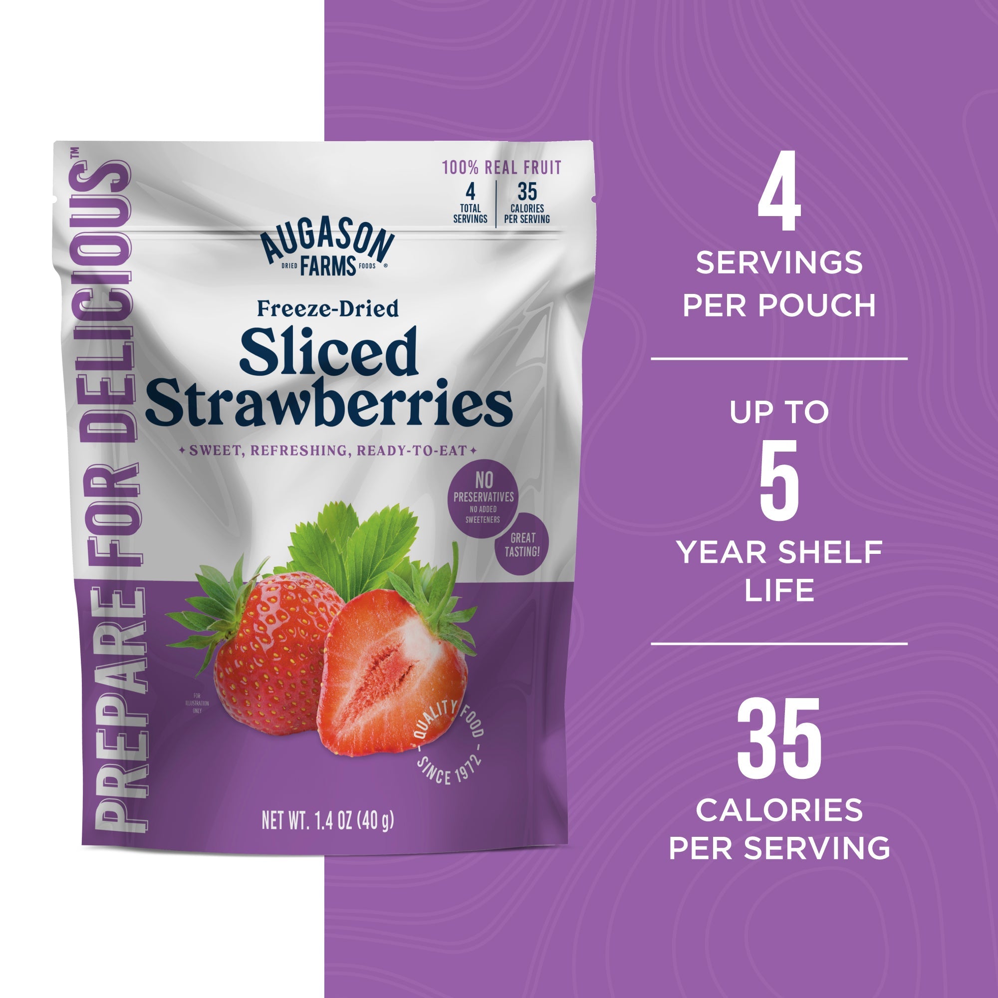 Freeze Dried Sliced Strawberries Pouch, 4 Servings