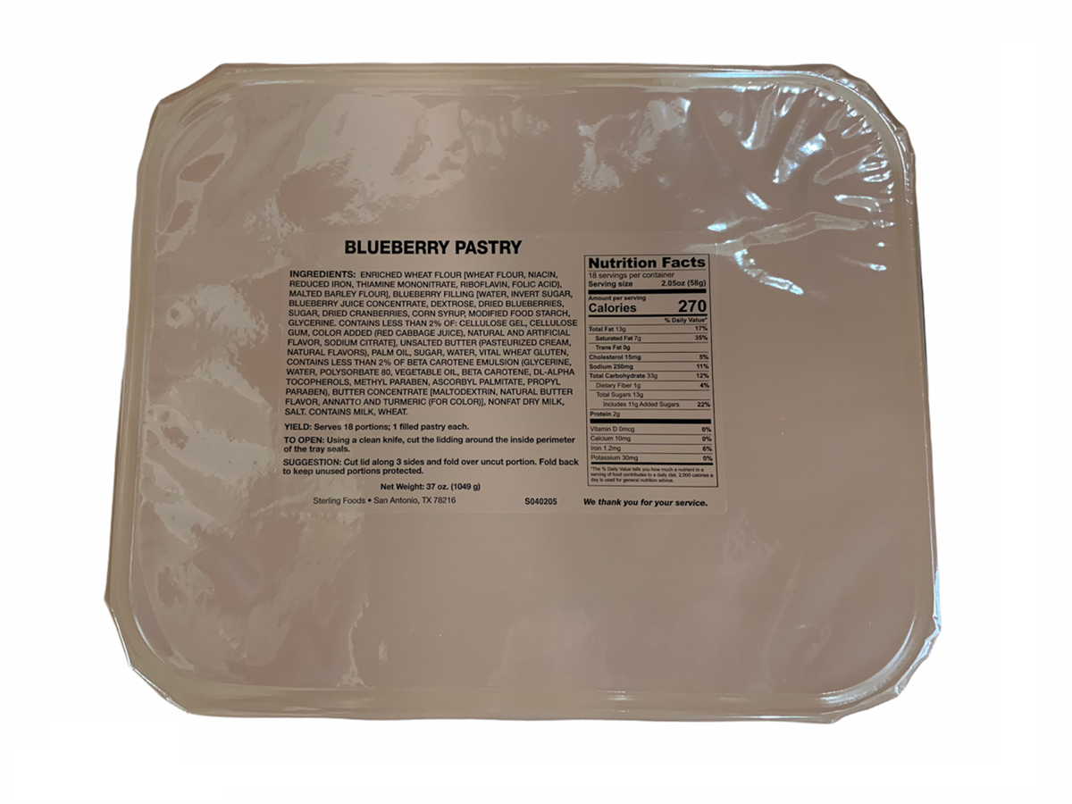 Military MRE Tray Pack, Blueberry Pastry, Ready to Eat (UGR Component) (SC)