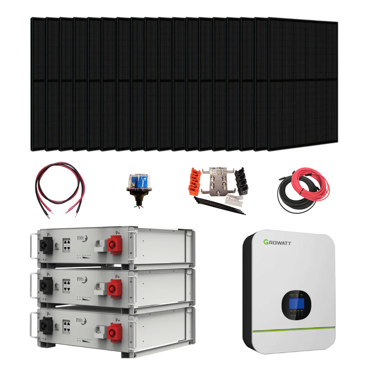 Complete Growatt + Midnite Power Off-Grid Solar Kit | 3000W Output | 48VDC 120VAC  + 4000 Watts of Solar PV | 15.36kWh Lithium Battery Storage (SC)