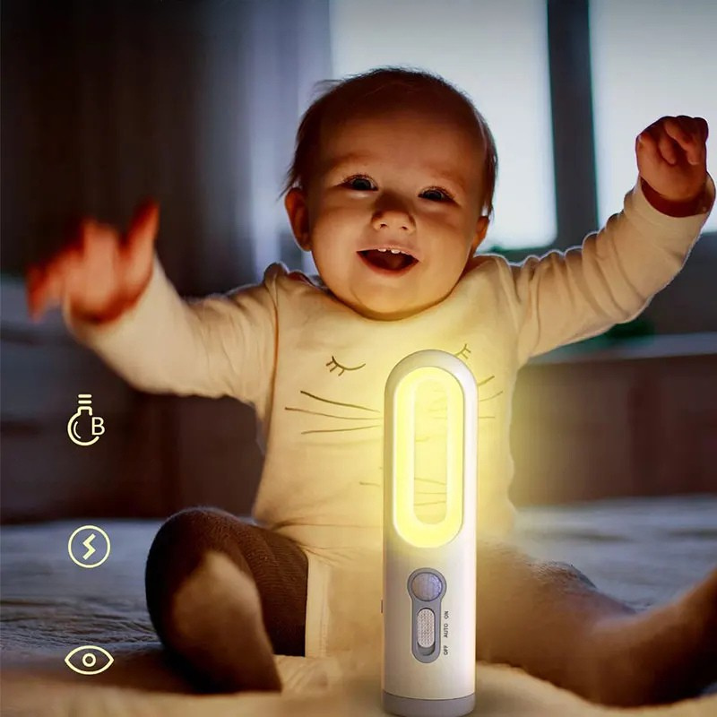 2 in 1 Motion Sensor Night Light Portable Flashlight Bedroom Bathroom Bedside Lamp