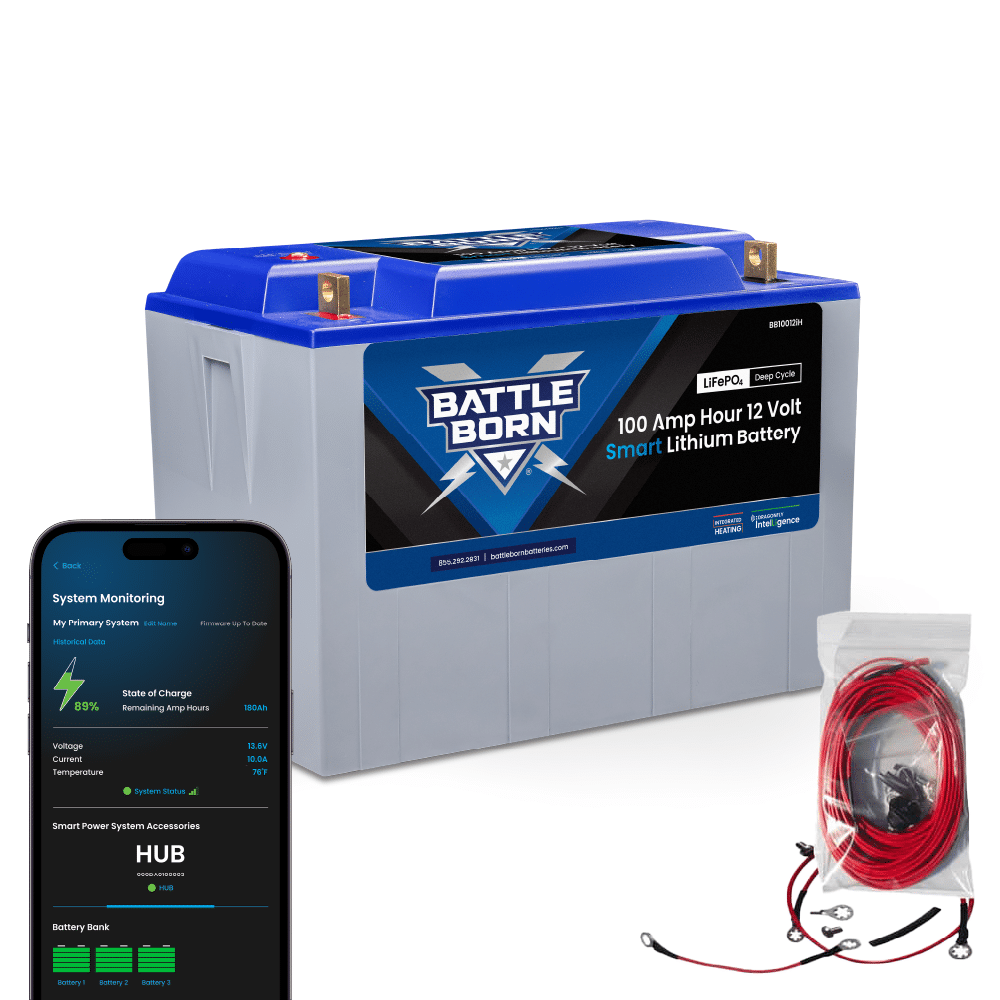 Battle Born 100Ah 12V Smart Heated LiFePO4 Deep Cycle Battery Kit (SC)