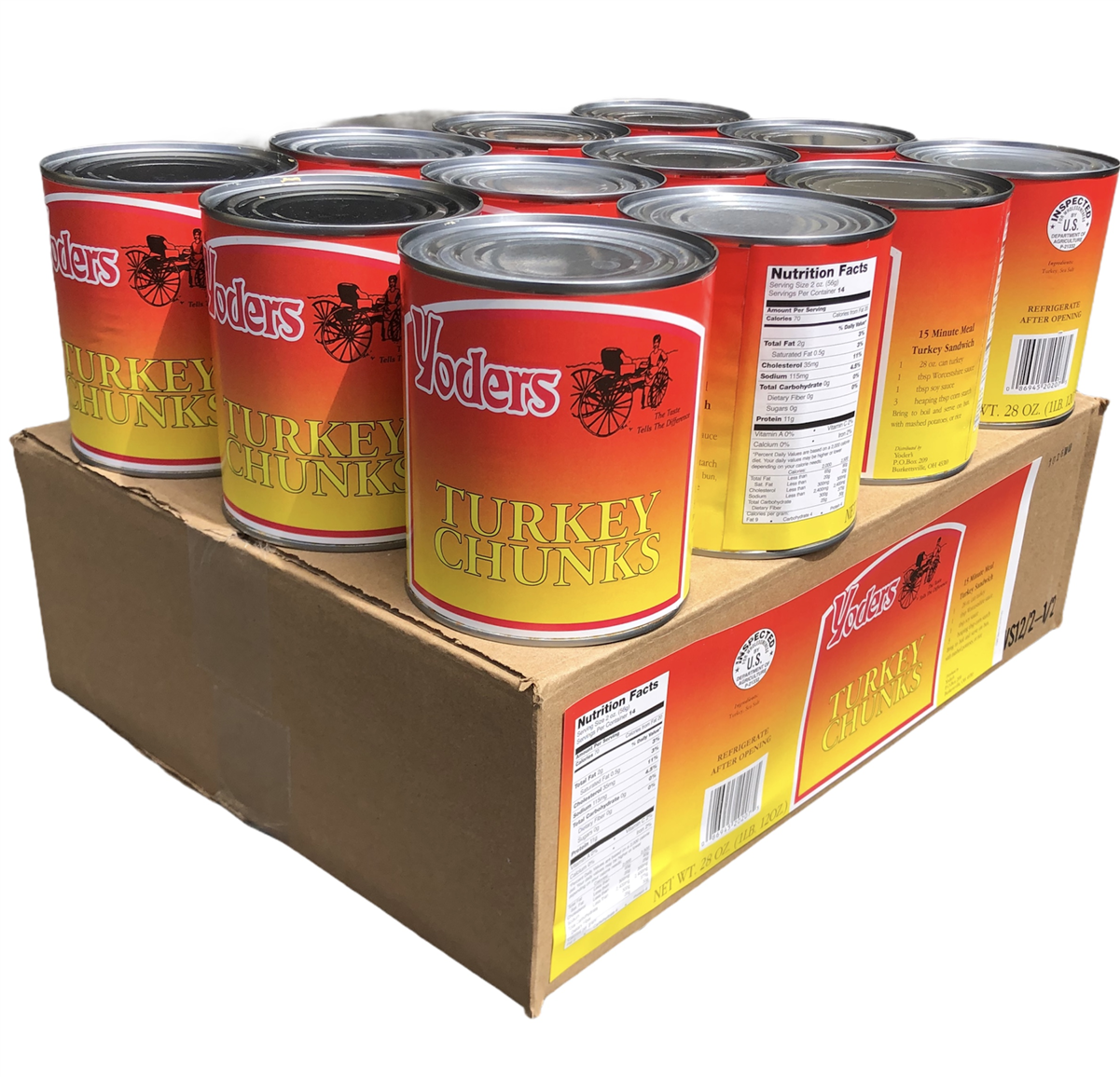 Case (12 Cans) of Yoder's fresh REAL Canned Turkey Chunks (SC)