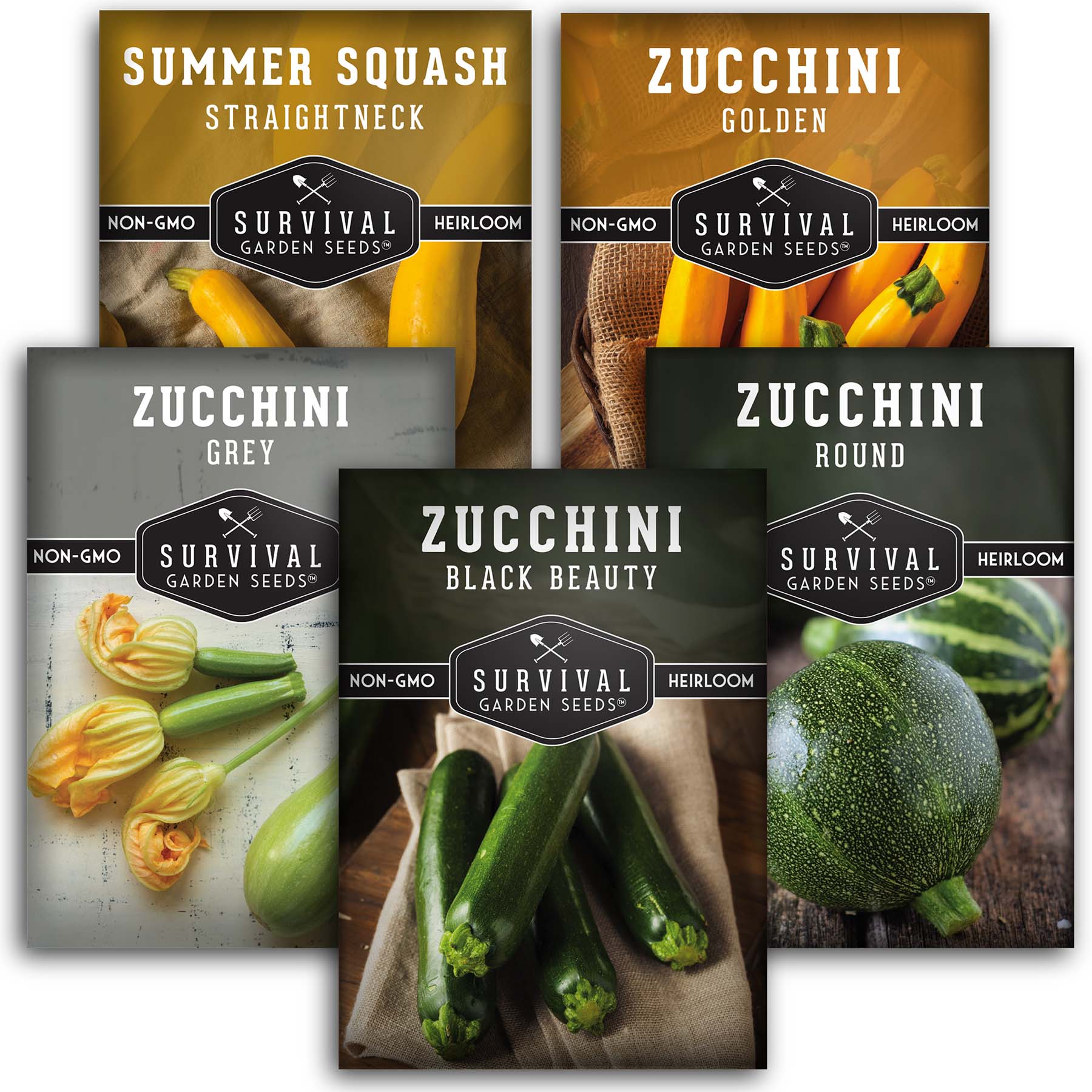 Zucchini & Squash Collection - Golden, Round, Black Beauty, Straight Neck Summer Squash (SC)