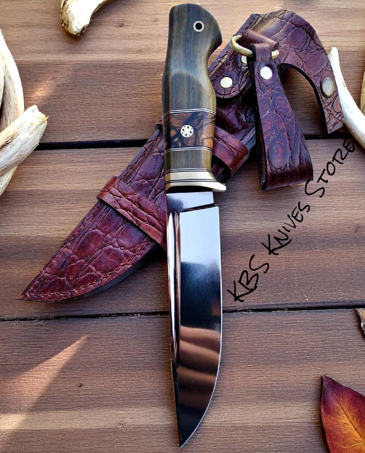 Dawn Stalker – Big hunter knife with mirror-polished D2 steel & walnut-rosewood handle (SC)