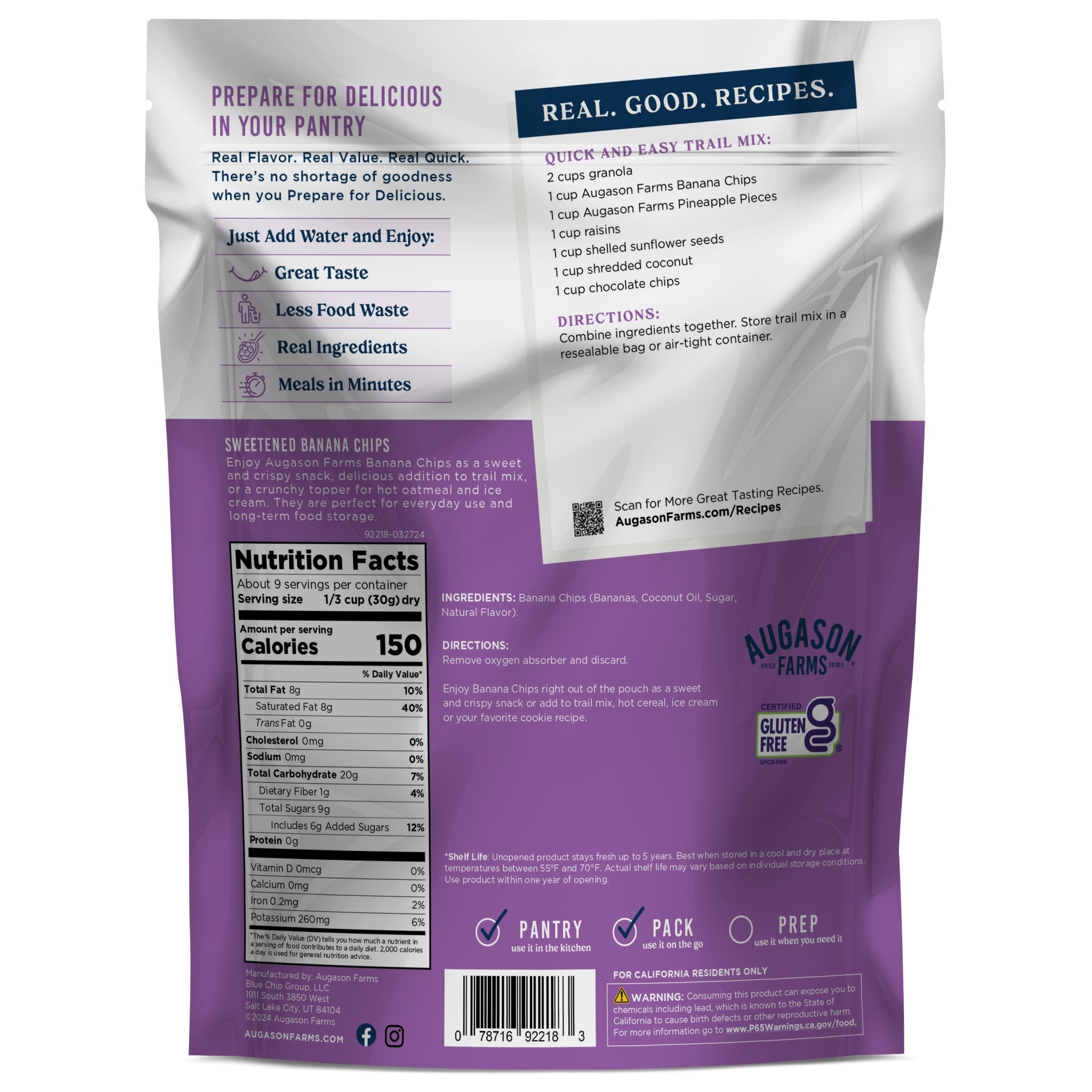Sweetened Banana Chips Pouch, 9 Servings (SC)