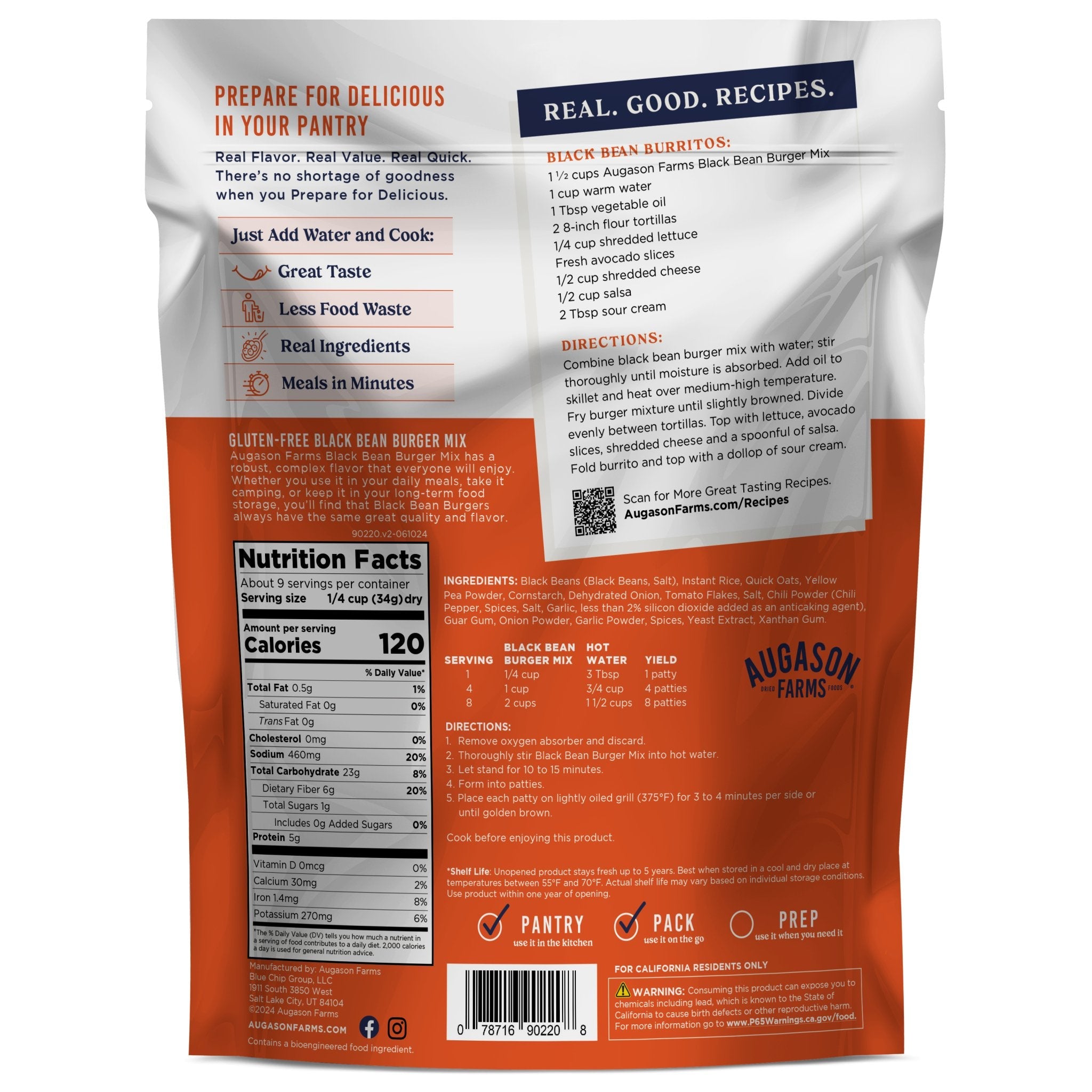 Gluten Free Black Bean Burger Mix Pouch, 9 Servings (SC)