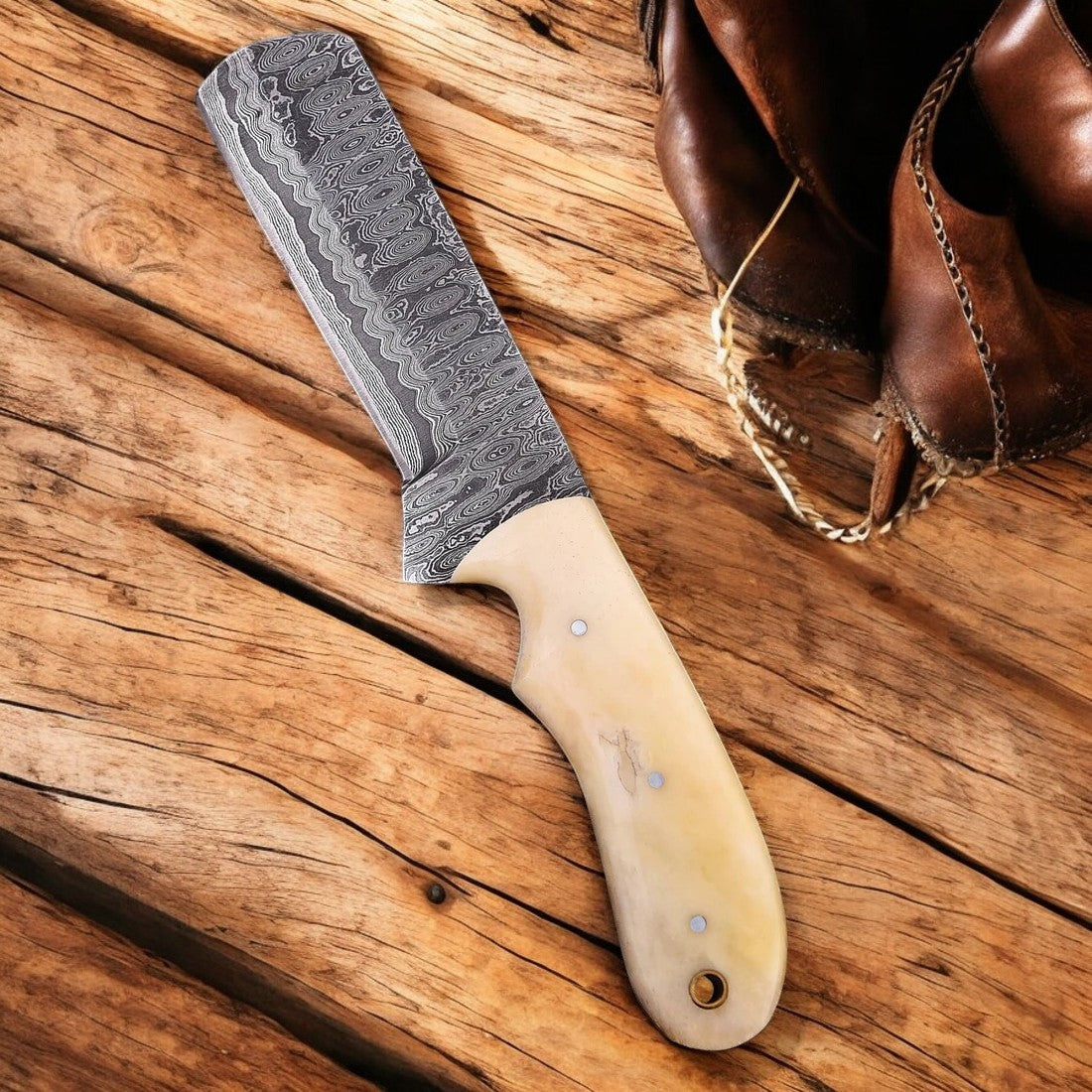Castrator Bull Cutter Knife – 8" Handmade Damascus Steel (SC)