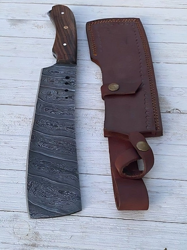 Rogue Cleaver - Custom Handmade Damascus Steel Cleaver Knife 12-Inch with Rosewood Handle | KBS Knives Store (SC)