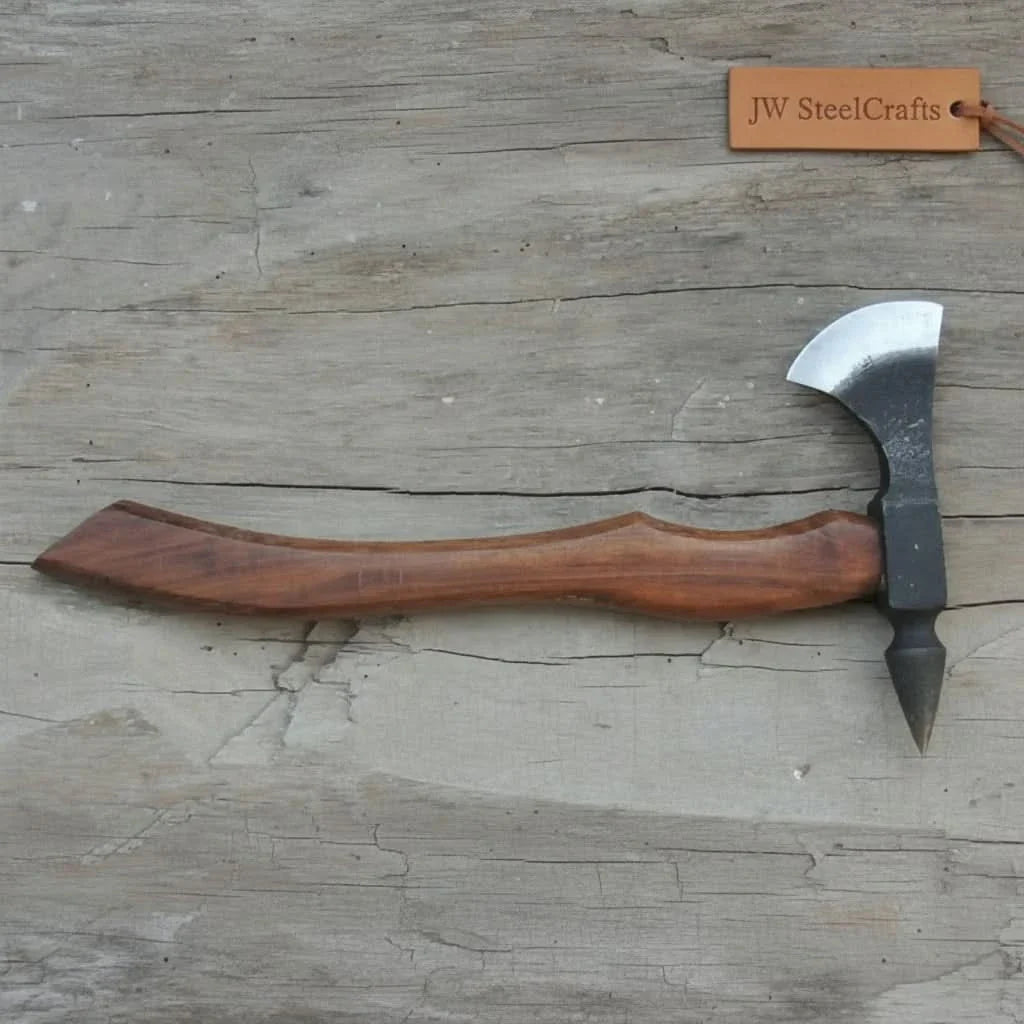 Hand-Forged Bearded Spike Poll Bushcraft Axe with Hardwood Handle