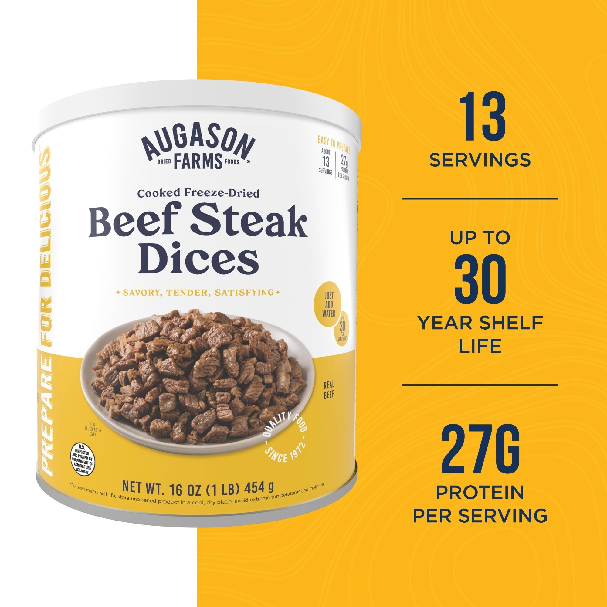 Cooked Freeze Dried Beef Steak Dices Can, 13 Servings