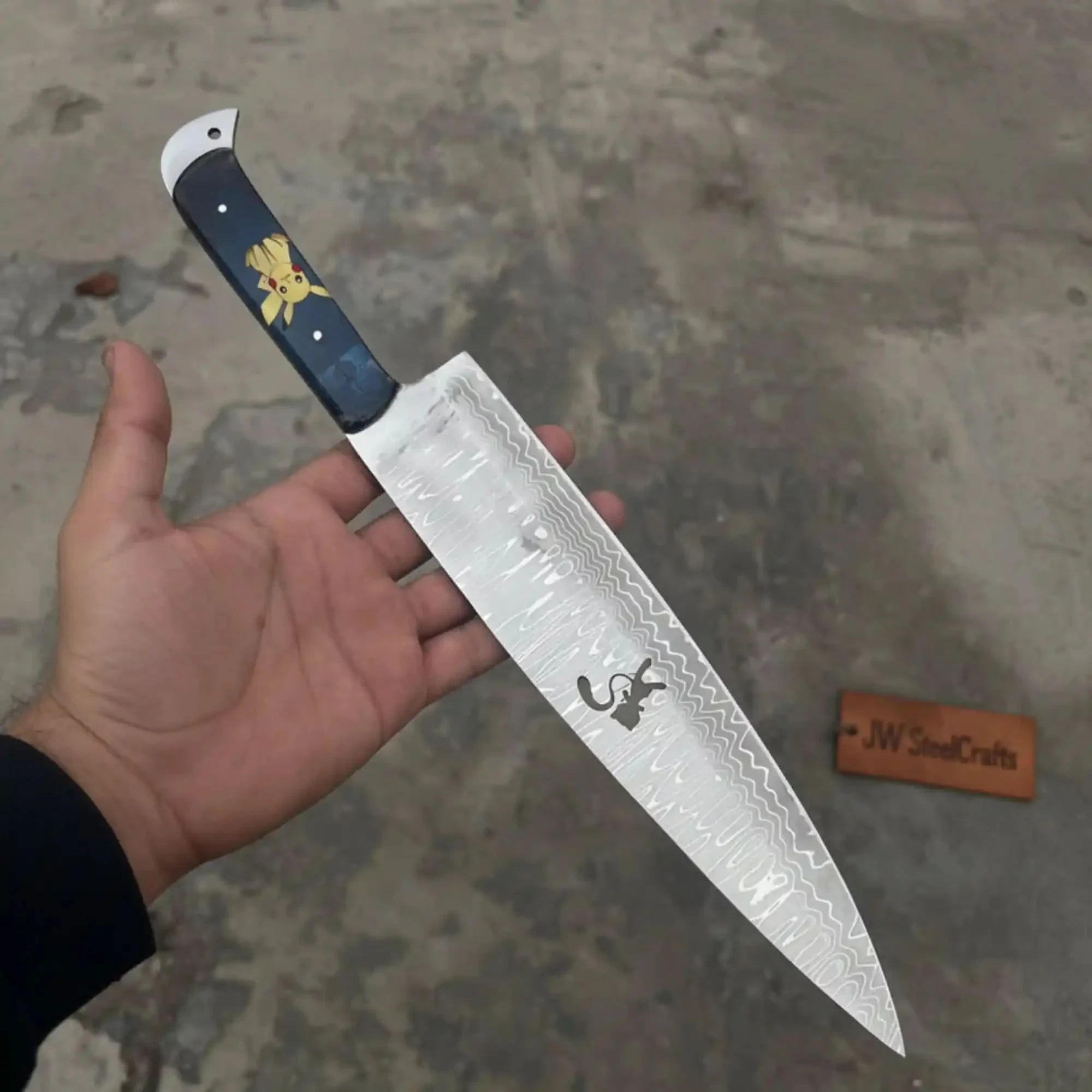 Damascus Japanese Style Gyuto Chef Knife Handmade 9-Inch Blade with Blue Resin Handle