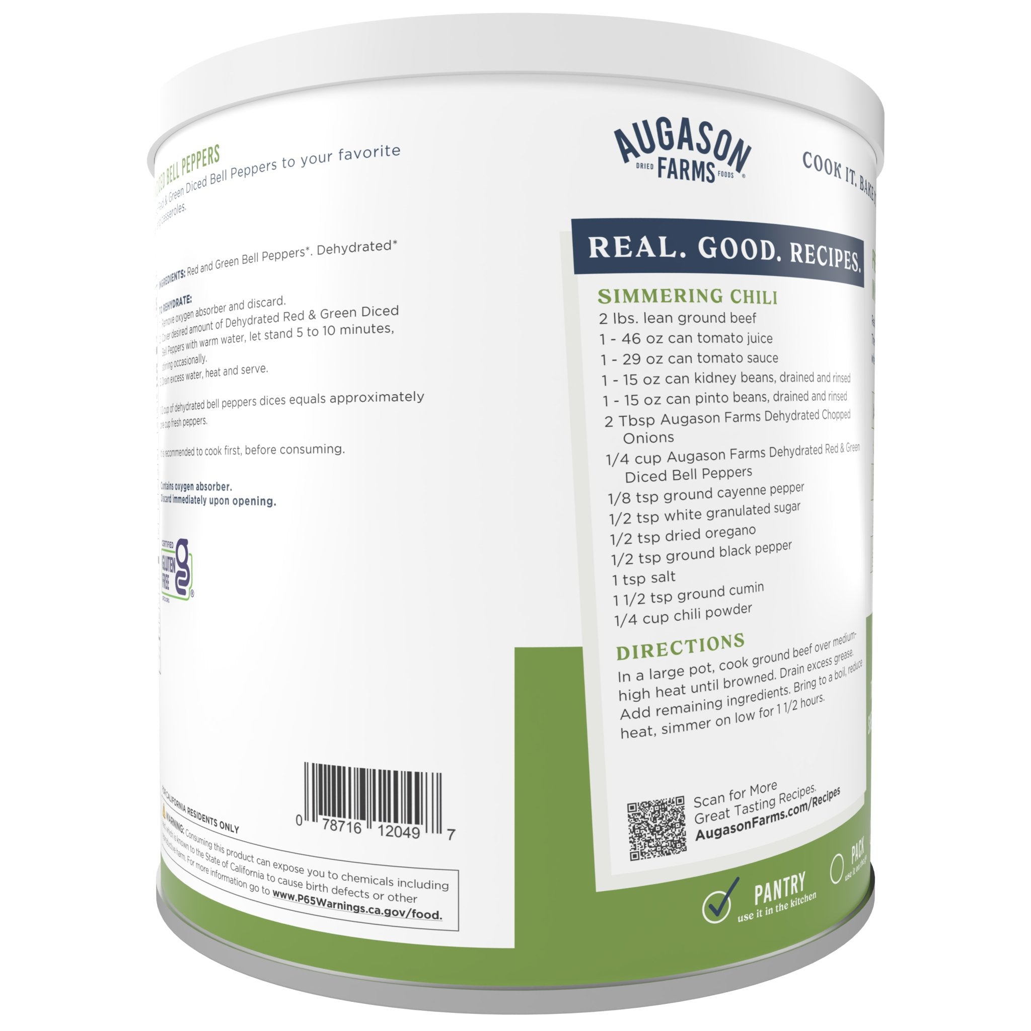 Dehydrated Red and Green Diced Bell Peppers Can, 113 Servings (SC)