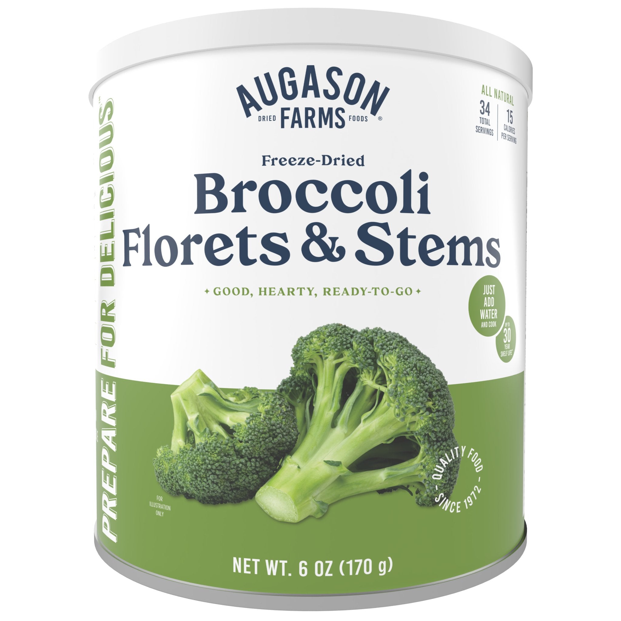 Freeze Dried Broccoli Florets and Stems Can, 34 Servings (SC)
